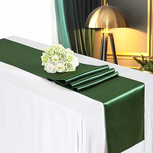 Miniatura 2 de Paquete de 5 caminos de mesa color verde bosque de 12 x 108 pulgadas de largo, de seda satinada, color verde bosque, para fiesta de Año Nuevo, día