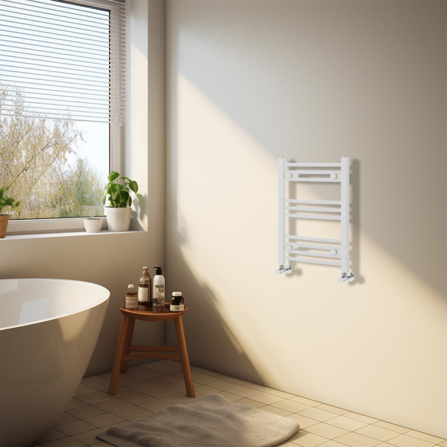 NRG White Heated Towel Rail Curved Designer Bathroom Radiator - 600×400mm