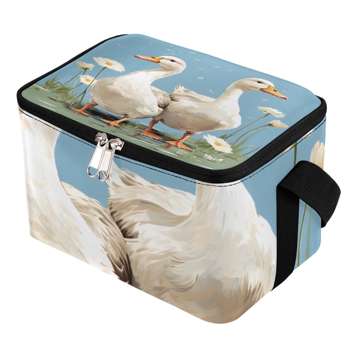 GzLeyigou Lunch Bags for Women Men 9 Cans,White Ducks Hot & Cold Food Delivery Bag Insulated Grocery Bag Insulated Lunch Box Flowers Cooler Bag for Office Work Picnic Beach