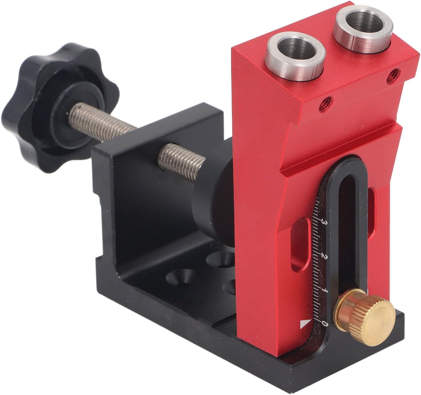 Generic Bags Loch Jig System Set, Aluminum Alloy Adjustable Pocket Hole Jig Kit Kit 15 Grades Bore with a Precise Scale for Table Pockets (Red Black)