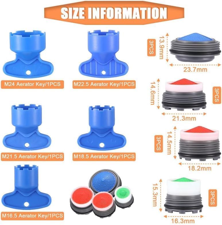 12 Pieces Faucet Aerator Replacement for Sink Aerators and 5 Pieces Faucet Aerator Key Wrenches Removal Tool M 16.5 mm 18.5 mm 21.5 mm 24 mm Tap Aerators Flow Restrictor for Bathroom Kitchen - 2