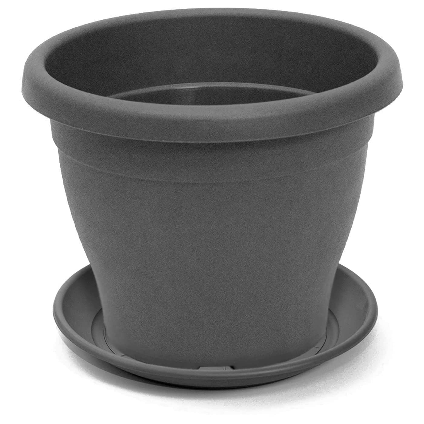 Tradineur - Maceta con Plato Tipo mediterránea, 40 cm de diámetro, Ideal Tanto para Interior como Exterior. Jardinera Alta con Agujeros para drenar Agua, Color Gris