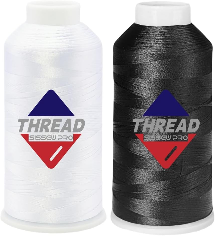 Sissewpro 40WT Machine Embroidery Thread 3 Big Spool (5,000M Each 15,000M Total) – White Black Red Polyester Embroidery Machine Thread 120D/2 for Commercial & Home Embroidery Machines