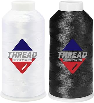 SissewPro 40WT Machine Embroidery Thread 2 Huge Spool 5,000M Each 10,000M Total White & Black Polyester Embroidery Machine Thread 120D/2 for Commercial & Home Machines