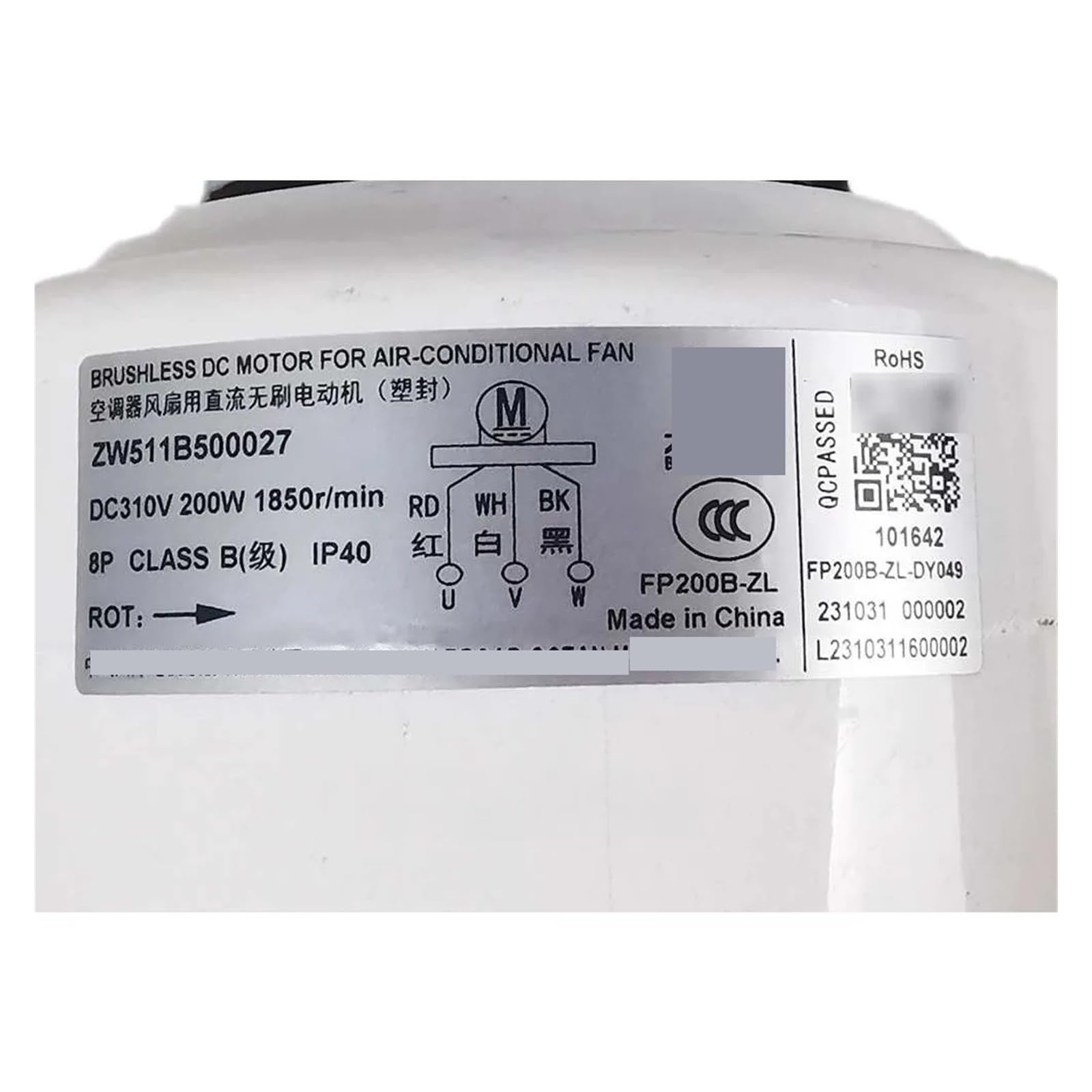 Klimaanlage, Klimaanlage, Lüftermotor, FP200B-ZL DC310, 200 W, 1850 U/min, ZW511B500027, Ersatzteile, kompatibel mit Broad-Ocean