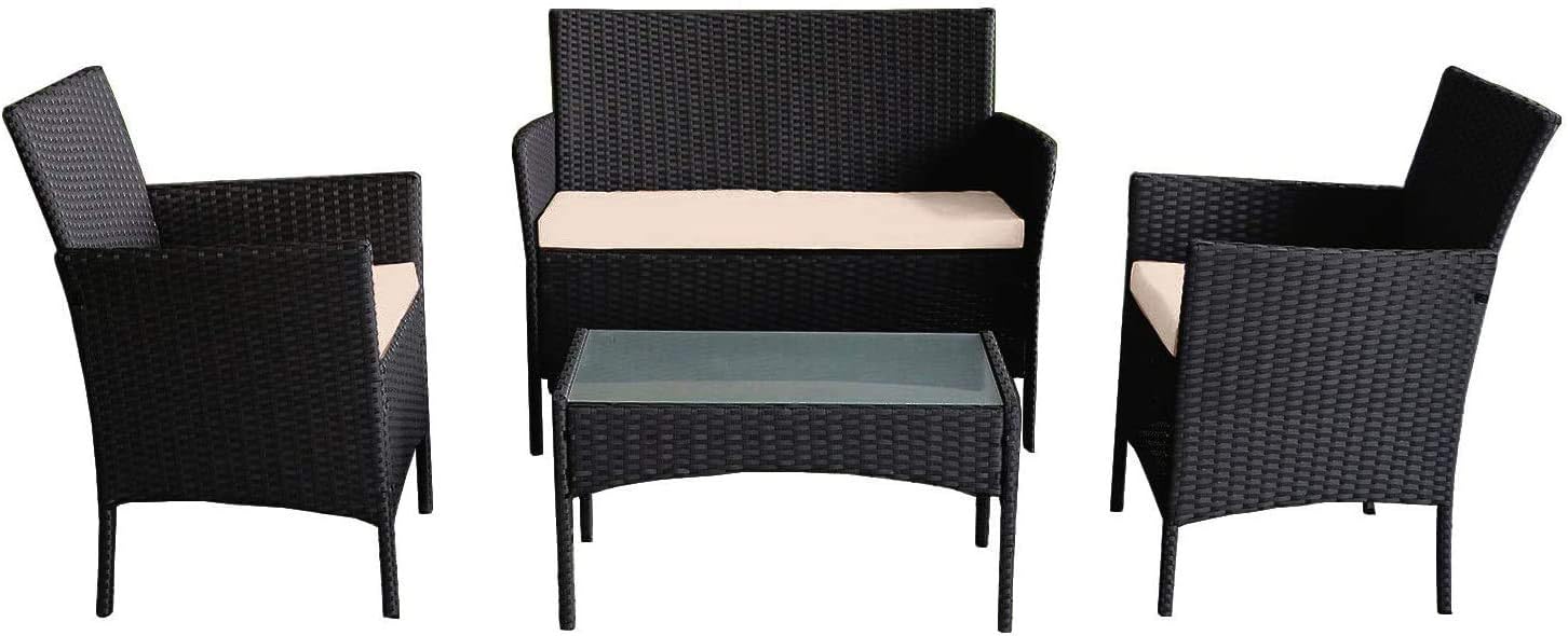 Buyer Empire 4 Piece Rattan Garden Furniture, Table and Chairs Garden