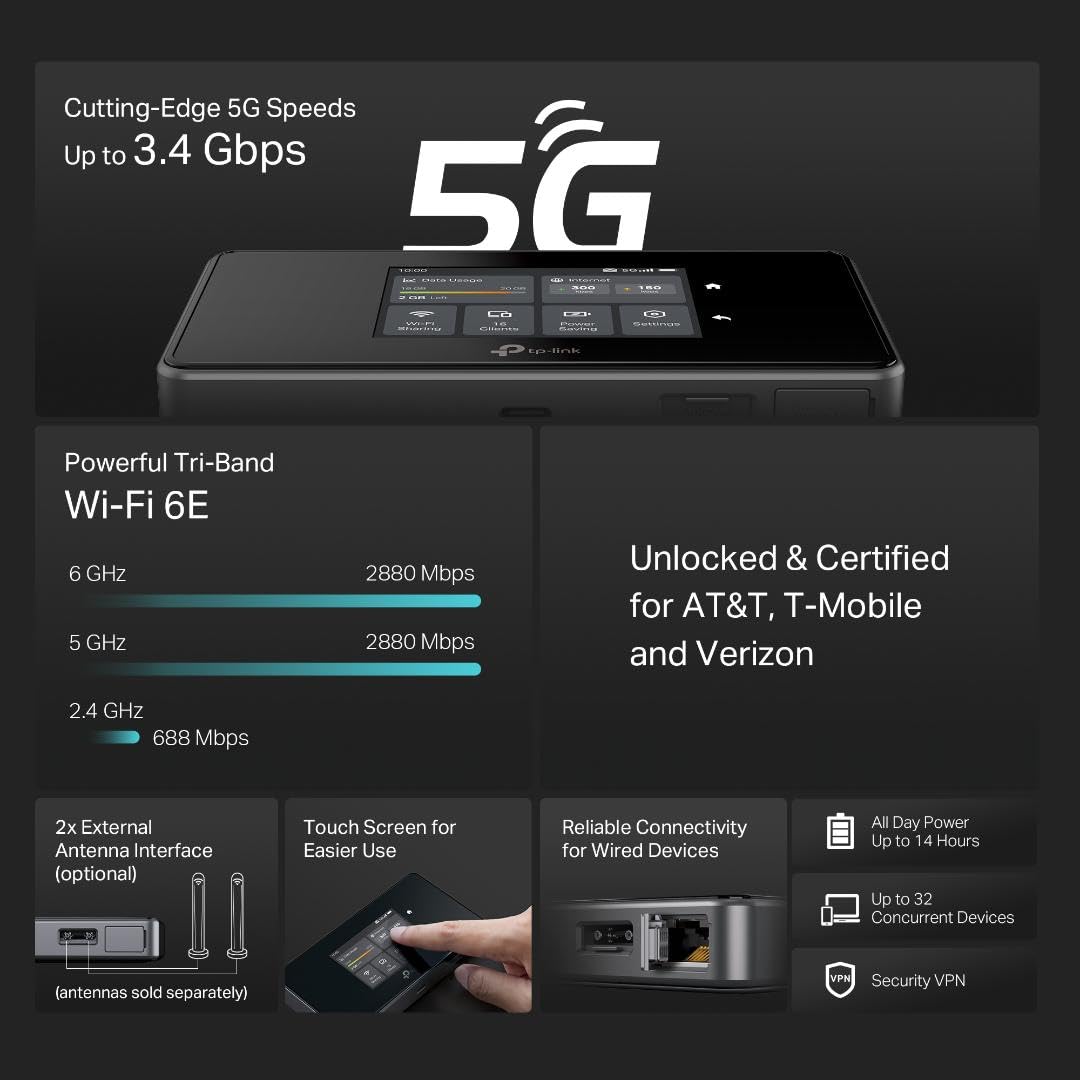 TP-Link 5G Mobile WiFi Hotspot (M8550) – WiFi 6E AXE3600, 5G/4G