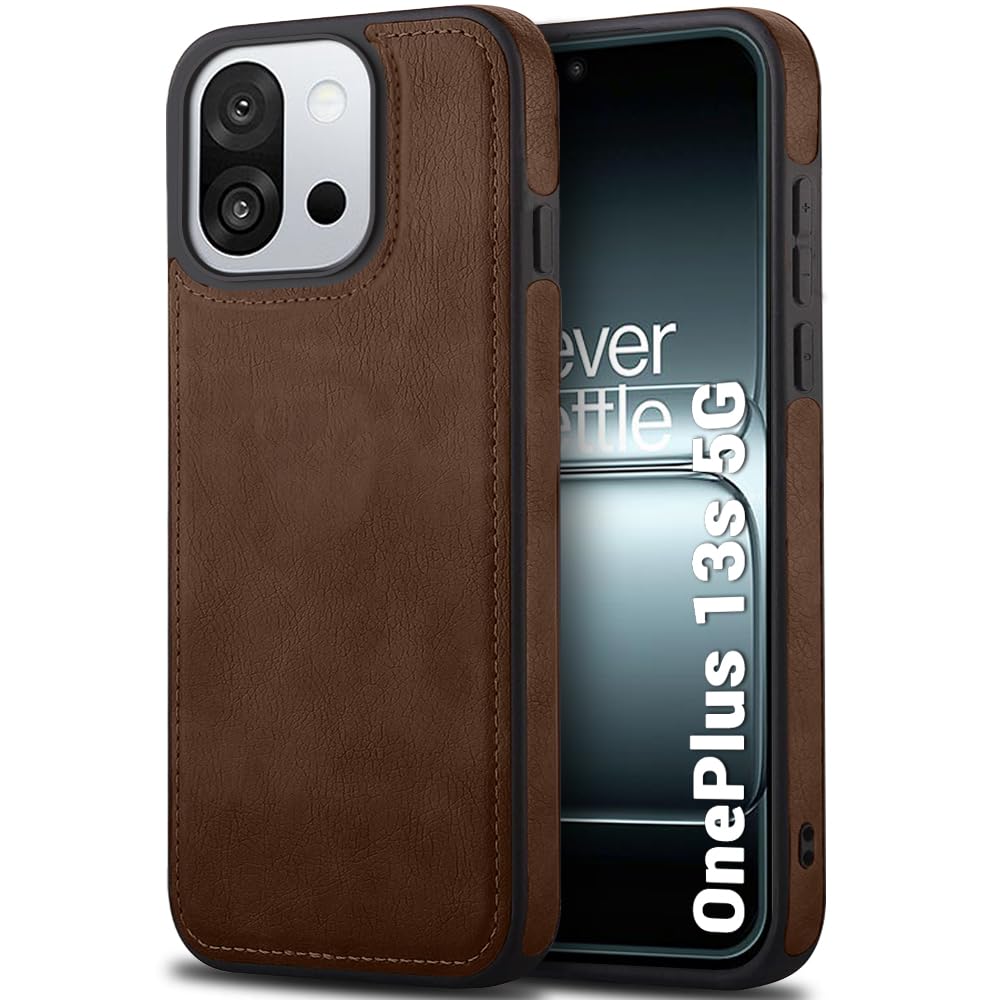 thegiftkart genuine leather finish back cover case for oneplus 13s 5g | shockproof design | raised edges for camera & screen protection | stunning minimalist design back cover for oneplus 13s (brown)