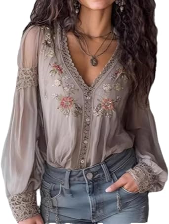 Elegant Tops for Women Classy Long Sleeve V Neck Button Down Sheer Chiffon Blouses for Women 2026