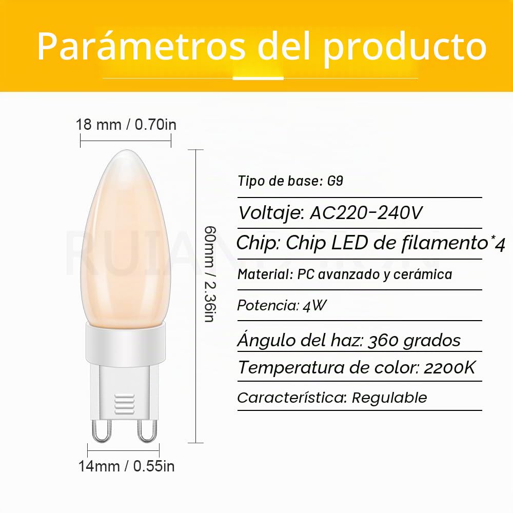 Ruiandsion G9 Bombilla LED regulable 2200k blanco cálido 220-240 V 4 W 4 filamentos LED G9 bombilla doméstica equivalente a 40 W lámpara halógena para interior plafón con suspensión (10 unidades)