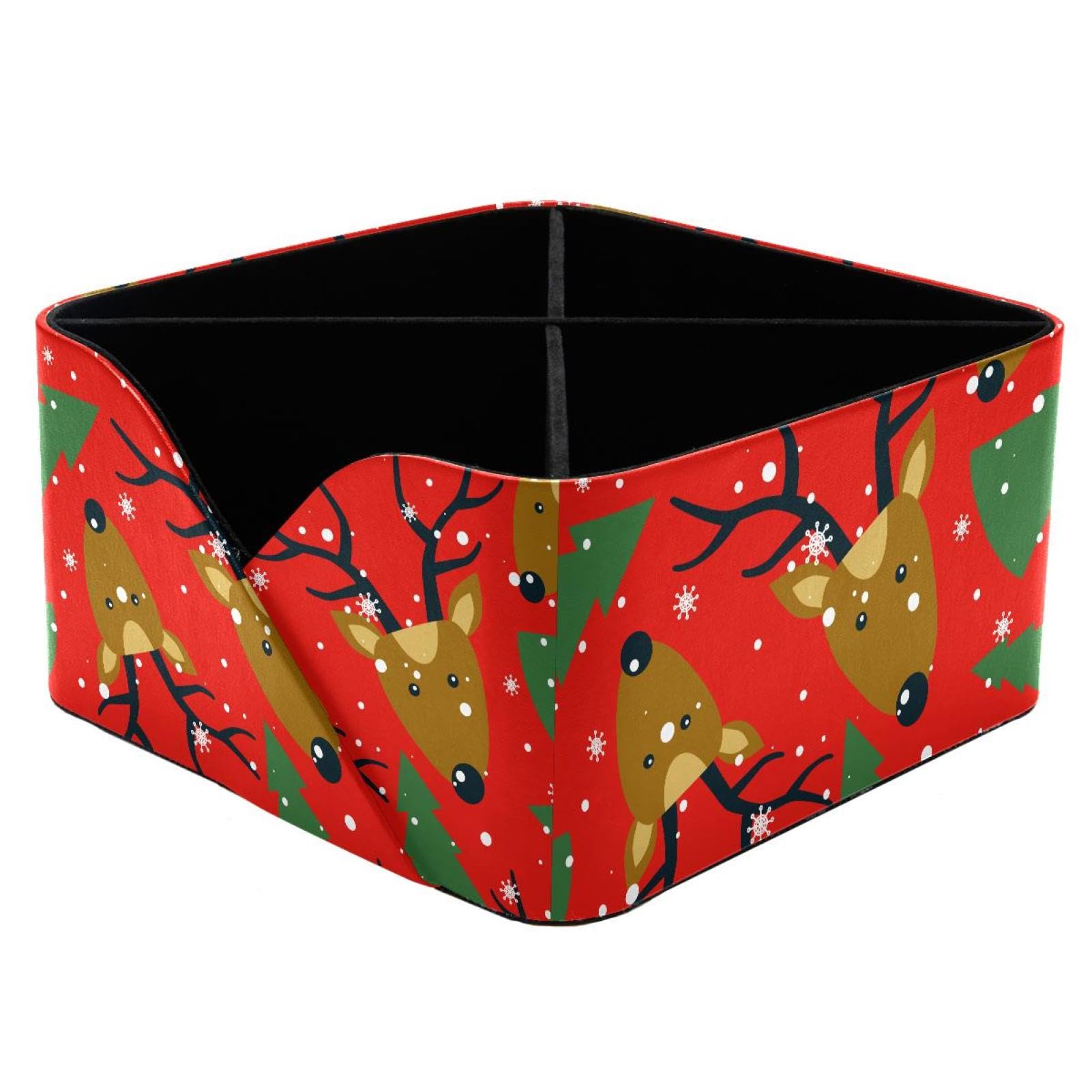 KengjuTesu Deers Fir Trees Snow Pattern Desktop Organizer Pen Holder, Rectangular Pencil Cup for Office, Study and Makeup Stations