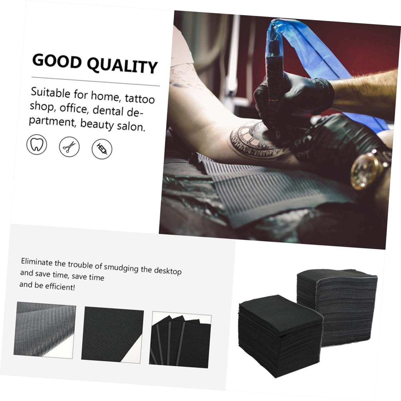 Alipis Tovagliette per Nail Art Morbide e Inodori 125 Pezzi Monouso in Carta Nera Assorbono Polvere e Acqua per Casa e Saloni di Manicure