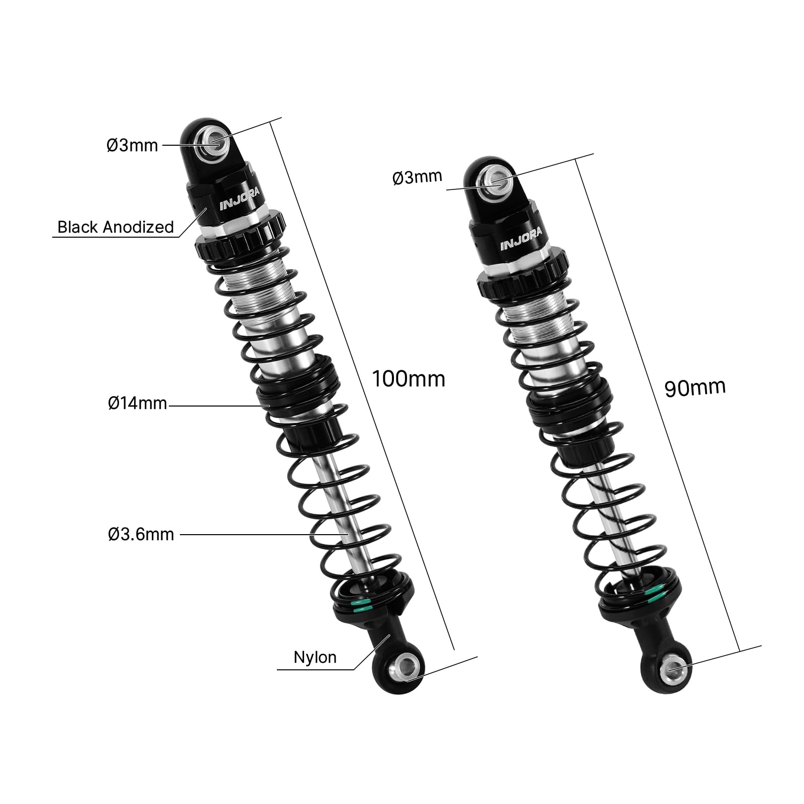 INJORA DRX 90&100mm Dual-rate Spring Oil Shocks for TRX4 SCX10 1/10 RC Crawler - 2