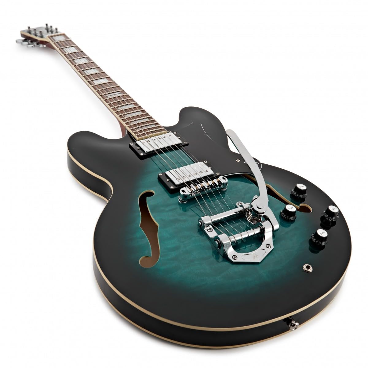 Hartwood Chitarra semiacustica Revival Legend TR, Tealburst | Toni Profondi e Risonanti dal Corpo in Tiglio, Braccio Tremolo Integrato per Vibrato Sfumato, Semi-Cavo, Tealburst