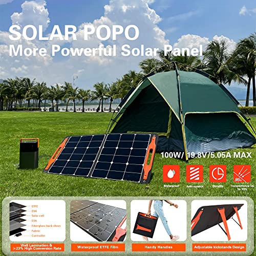 Solar Popo 100W Portable Folding Solar Panel Charger With Usb Outputs For Family Camping Phones Tablets, Foldable Solar Panel With 4-In-1 Cable For Battery Power Station Generator #TOP4