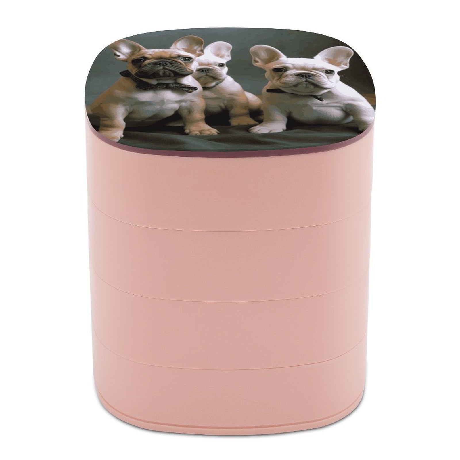 JTREHY French Bulldog Puppies Jewelry Box 4-Layer Covered Rotating Jewelry Storage Box Large Capacity Storage Boxes Portable Jewelry Case for Bracelets Earrings Necklace