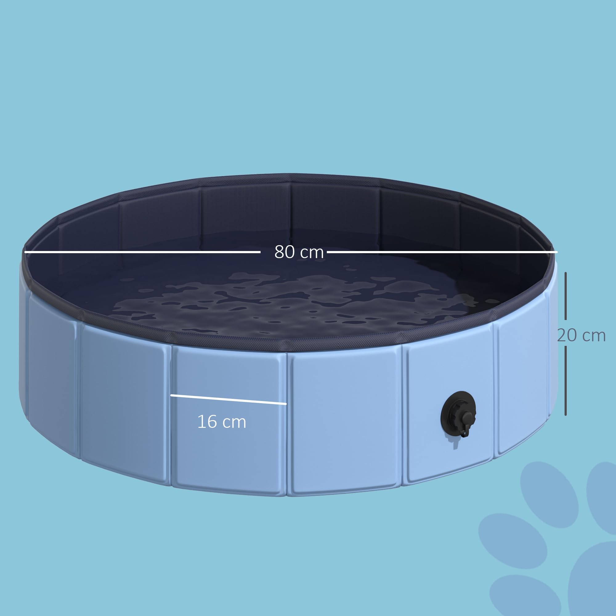 PawHut Piscina per Cani in Plastica, Piscina Pieghevole con Bordo Stabile per Animali Domestici, Ø80 x 20 cm, Blu