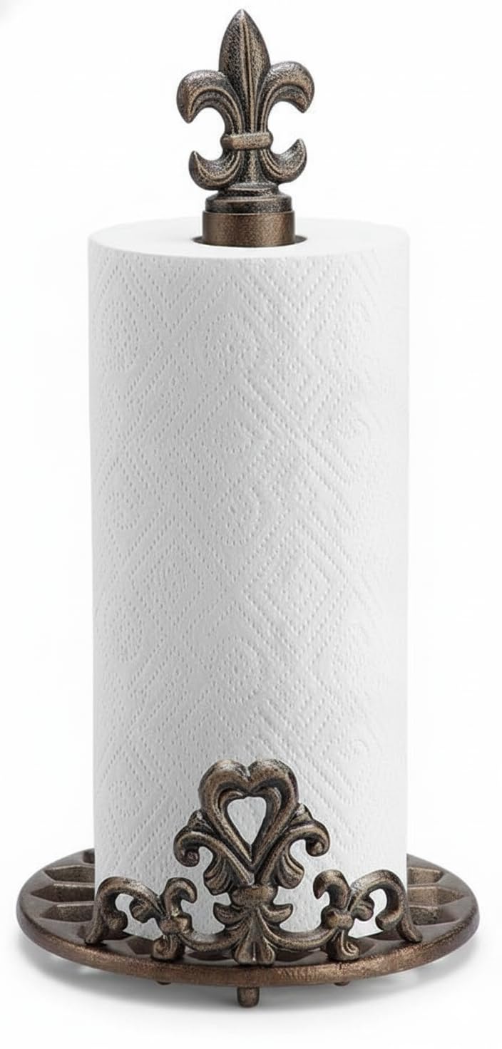 SPI Fleur de Lis Paper Towel Holder - Decorative Cast Aluminum Kitchen Countertop Stand, Bronze Finish