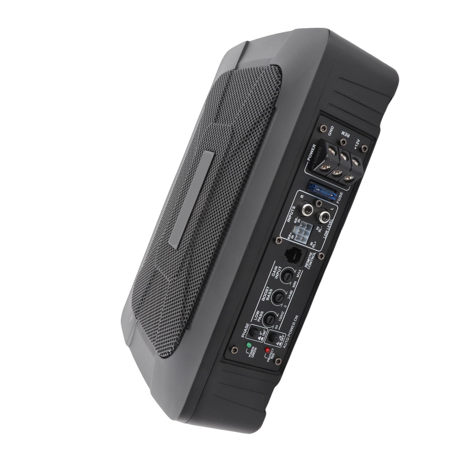 Ultracienki Subwoofer Samochodowy o Mocy 800 W, Zasilany Pod Siedzeniem, Wbudowany Wzmacniacz o Mocy 150 W RMS z Pilotem do Regulacji Głośności Basów, do Systemu Audio W