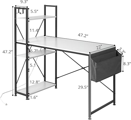 Miniatura 3 de Escritorio para juegos y computadora con estantes de almacenamiento, mesa de escritura de estudio, escritorio para computadora de oficina en casa