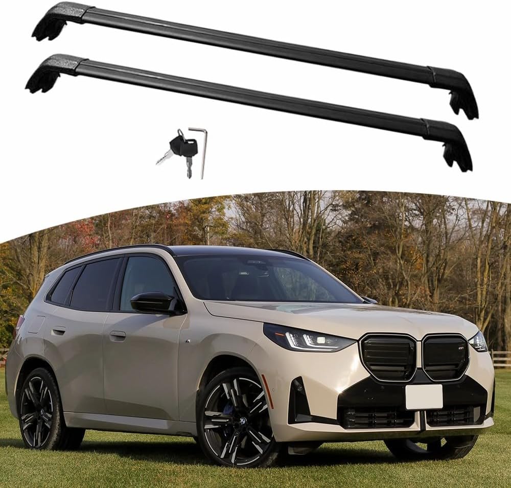 2PCS Aluminum Crossbar Cross Bar Fit for BMW X3 G45 2025 2026 Luggage Cargo Carrier Roof Rack Rails with Anti-Theft Locks Lockable (Black)