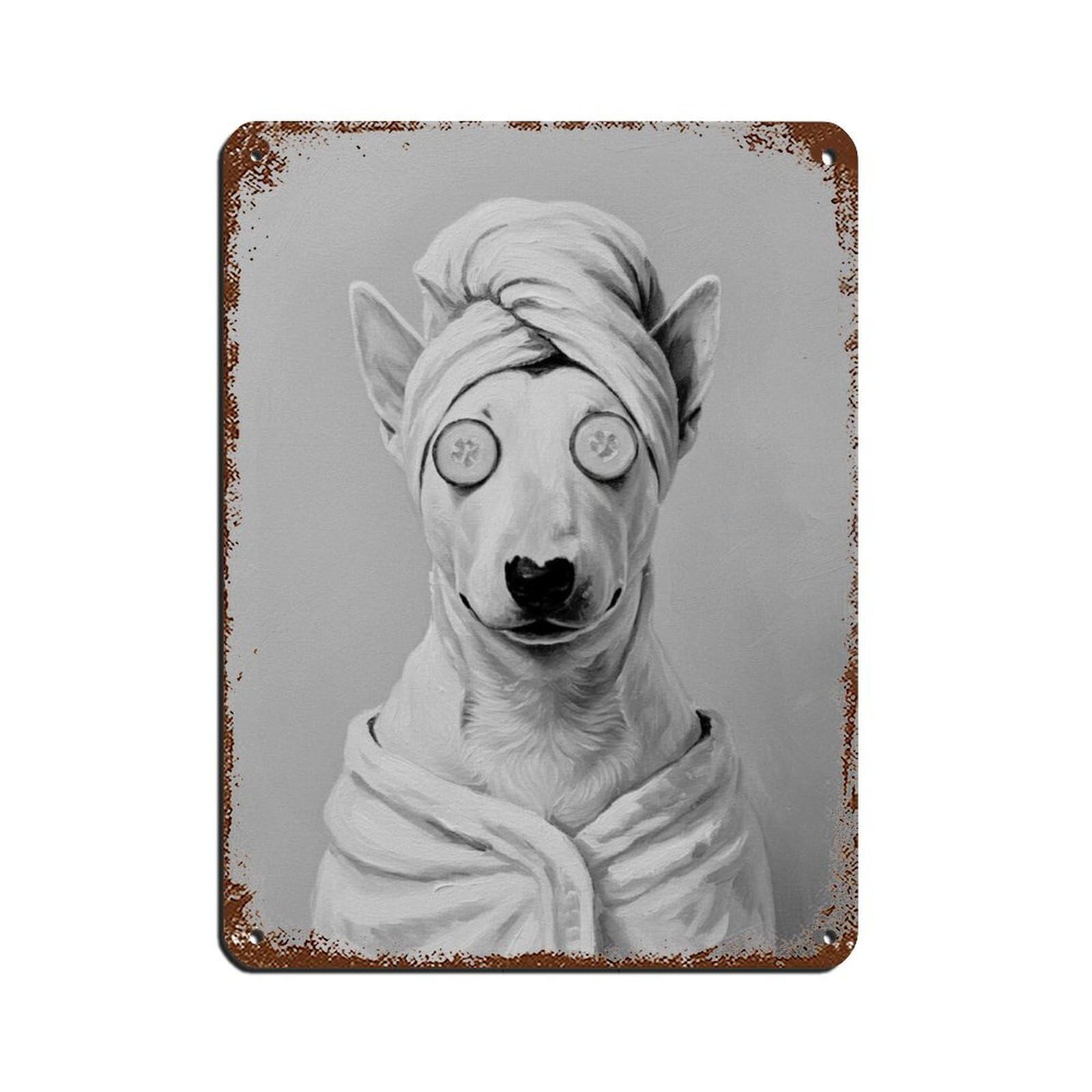 Bathroom Spa Art, Bull Terrier Dog Retro Poster Metal Tin Sign Chic Art Retro Iron Painting Bar People Cave Cafe Family Garage Poster Wall Decoration 12x16inch(30x40cm)