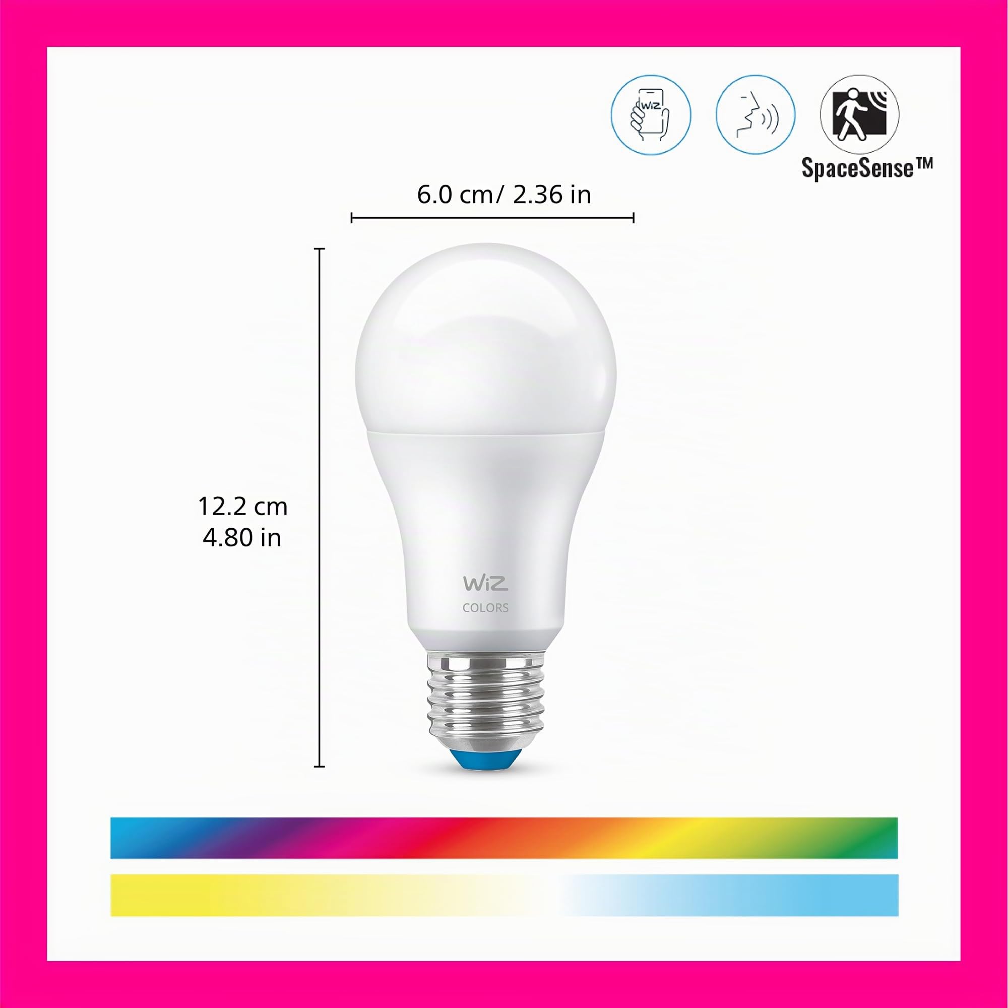 WiZ Pack de 2 bombillas con mando a distancia - Luz de color y blanca - Bombilla LED inteligente -E27-60 W - Conecta a Wi-Fi - Fácil de controlar, con tecnología SpaceSense