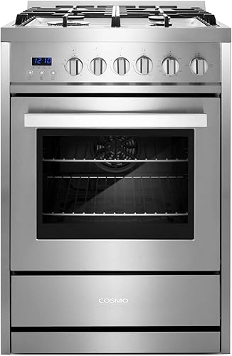 Cosmo COS-244AGC 24 pulgadas Rango de gas deslizante independiente 4 quemadores de estufa, 2.73 cu. cuadrados. Horno de convección eléctrico