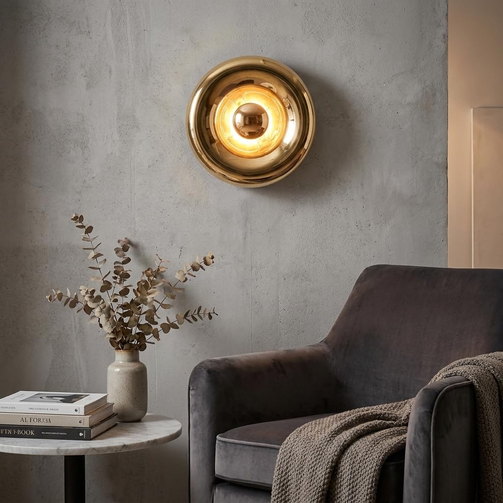 BARCELONA LED Applique da Parete Design LIPS Ø30 cm in Vetro e Metallo, Luce Indiretta E27 G45, Lampada da Parete Oro Rame Cromo, Illuminazione Moderna per Camera da Letto Soggiorno