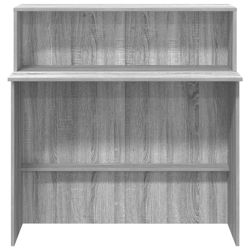 Banco reception grigio sonoma in legno multistrato 100x50x103,5 cm con ripiano integrato e cassetto per ufficio studio e smartworking, mobile per postazione lavoro e computer