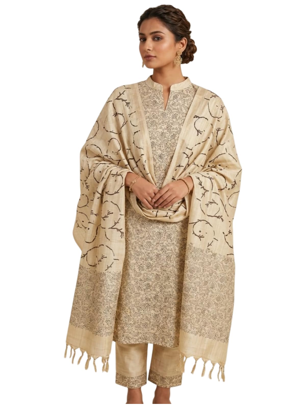 Women's Pure Handloom Cotton Silk Handcrafted Screen Print Unstitched Salwar Suit Dress Material with Dupatta-image-32
