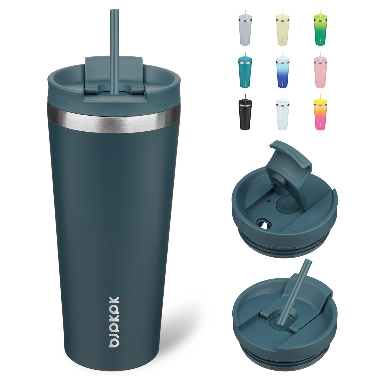 BJPKPK 22oz Stainless Steel Insulated Tumbler With lid And Straw Travel Coffee Thermal Tumblers Cup For Women And Men,Navy Blue