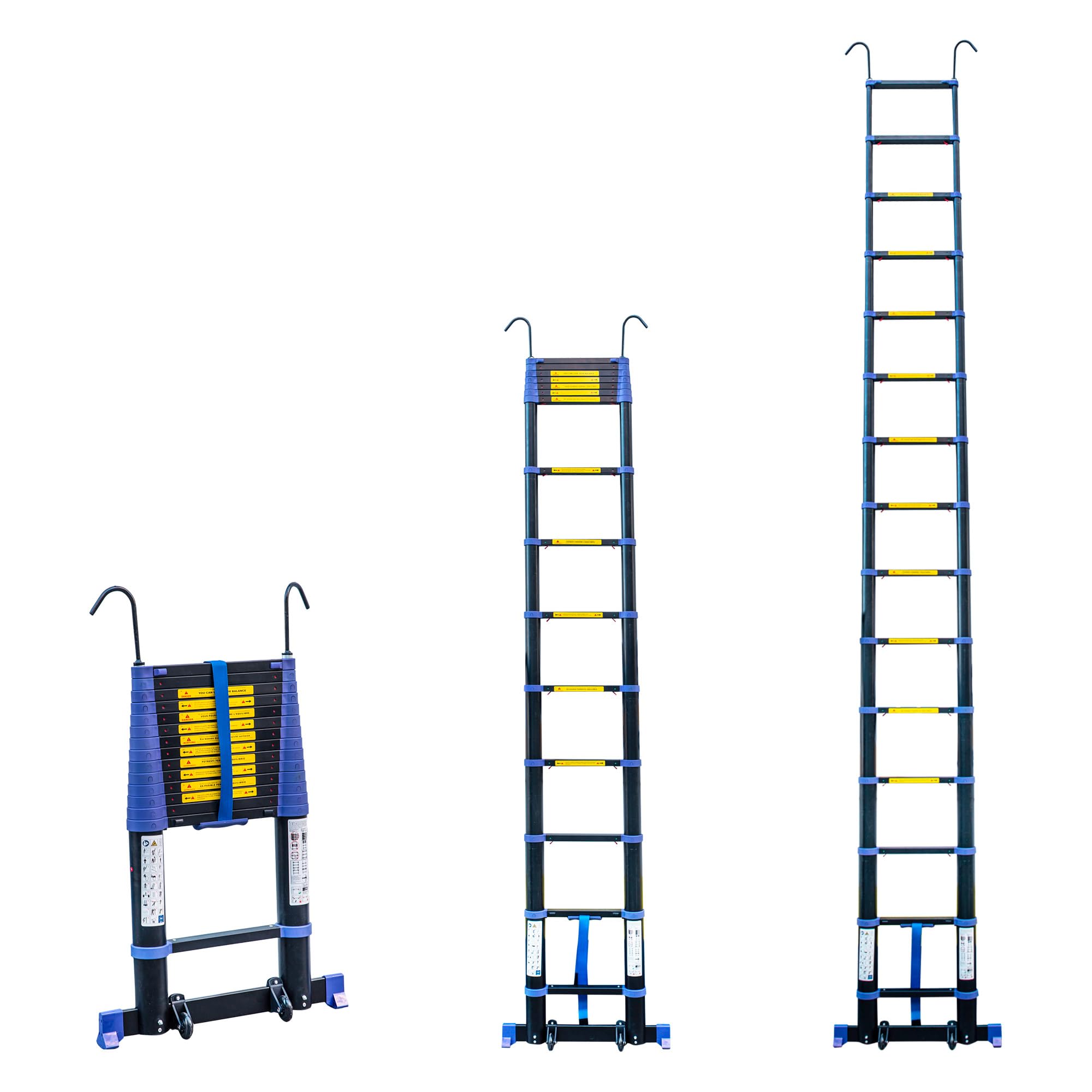 HOSTRÖM Echelle telescopique 4,4m, Aluminium, Pliable, Extensible, Multi-Fonction, H Travail Max 5,3m, Crochets Amovibles, Garantie 5ans