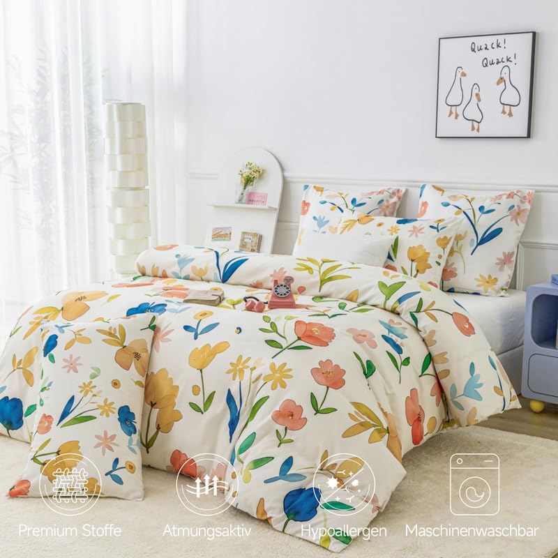 Gezu Biancheria da letto 135 x 200 cm, in cotone, blu, azzurro, 4 pezzi