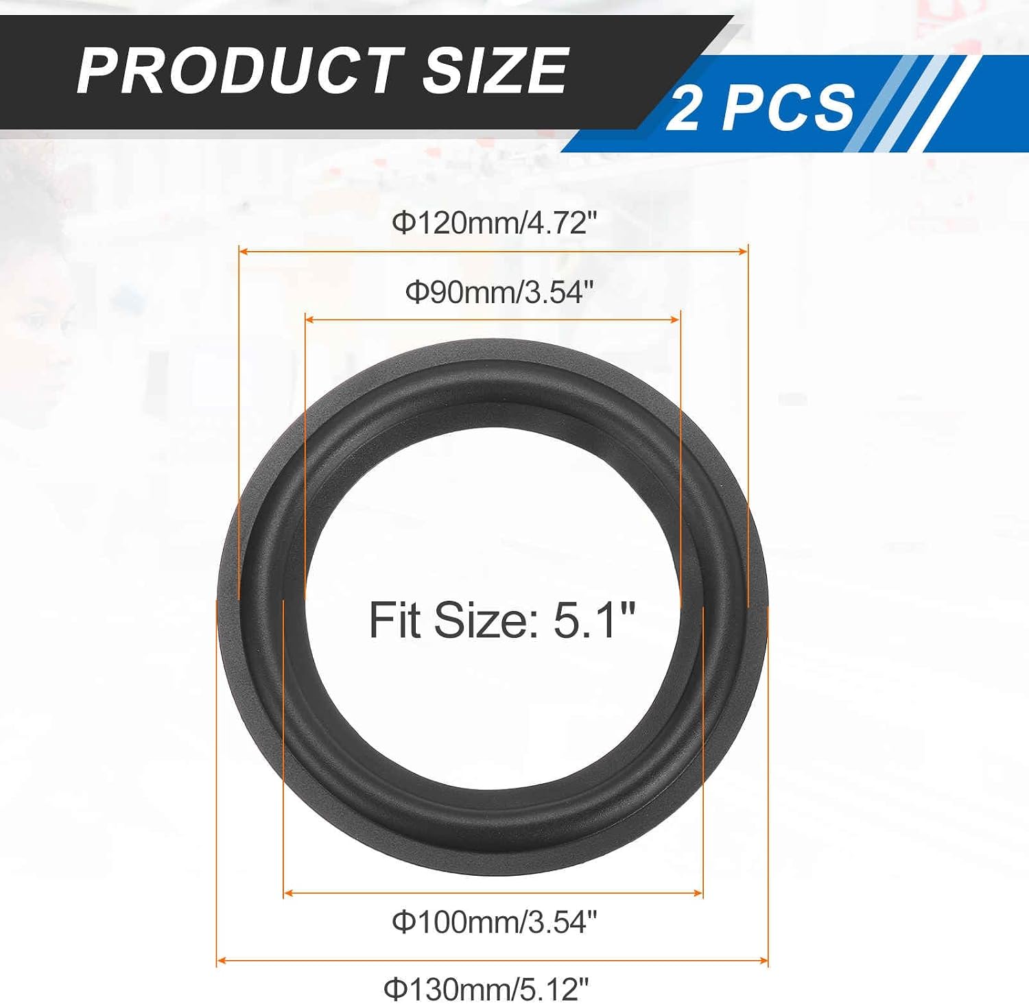 MECCANIXITY 2 Pcs 5.1 Inch Rubber Speaker Edge Surround Rings 130x90mm(IDxOD) Perforated Subwoofer Rings Replacement Parts for Speaker Repair or DIY, Black image 2