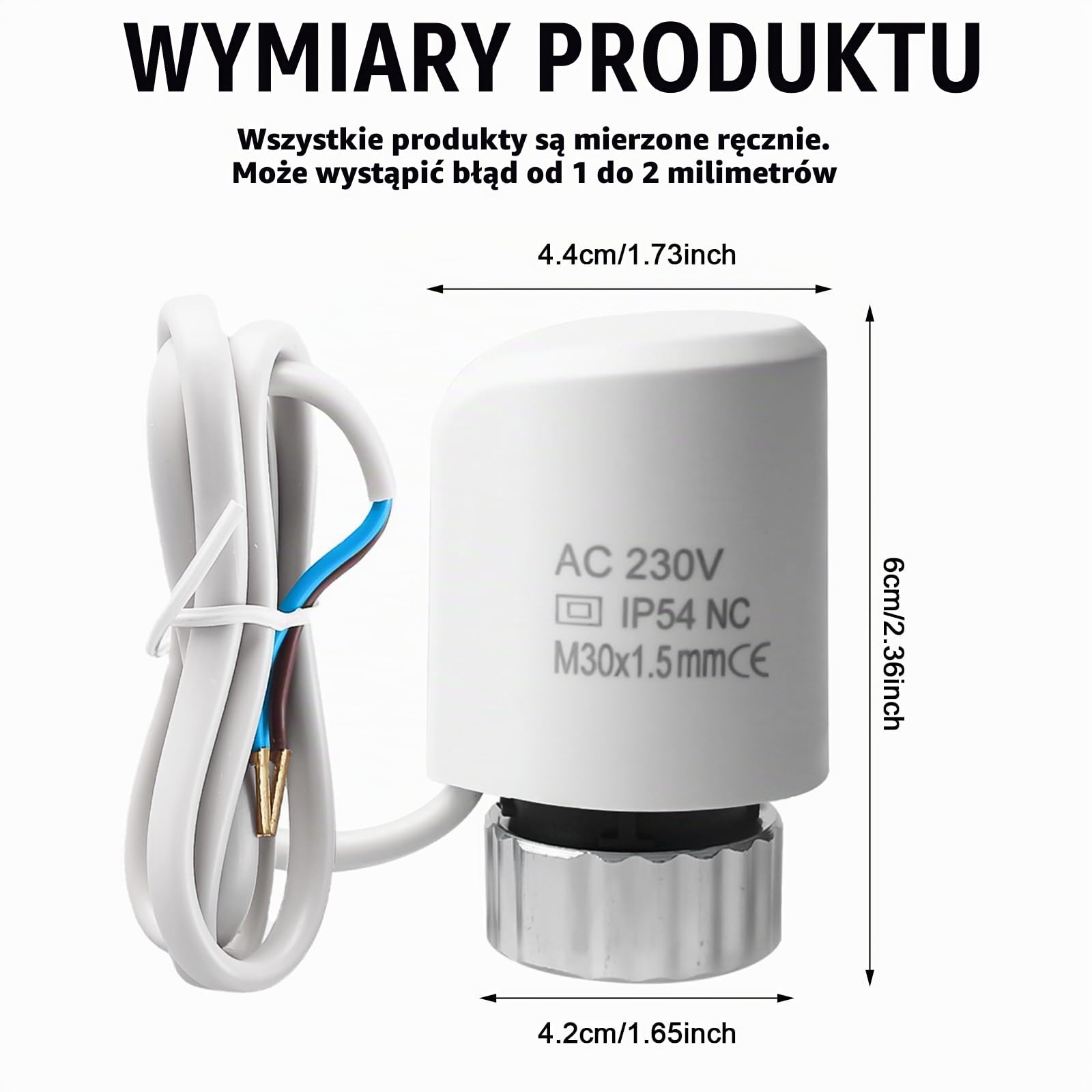 Napęd nastawczy do ogrzewania podłogowego, 4 sztuki, 230 V AC: NC M30 x 1,5 termiczny siłownik nastawczy, napęd do ogrzewania podłogowego, ogrzewanie podłogowe 230 V, do prawie każdego rozdzielacza