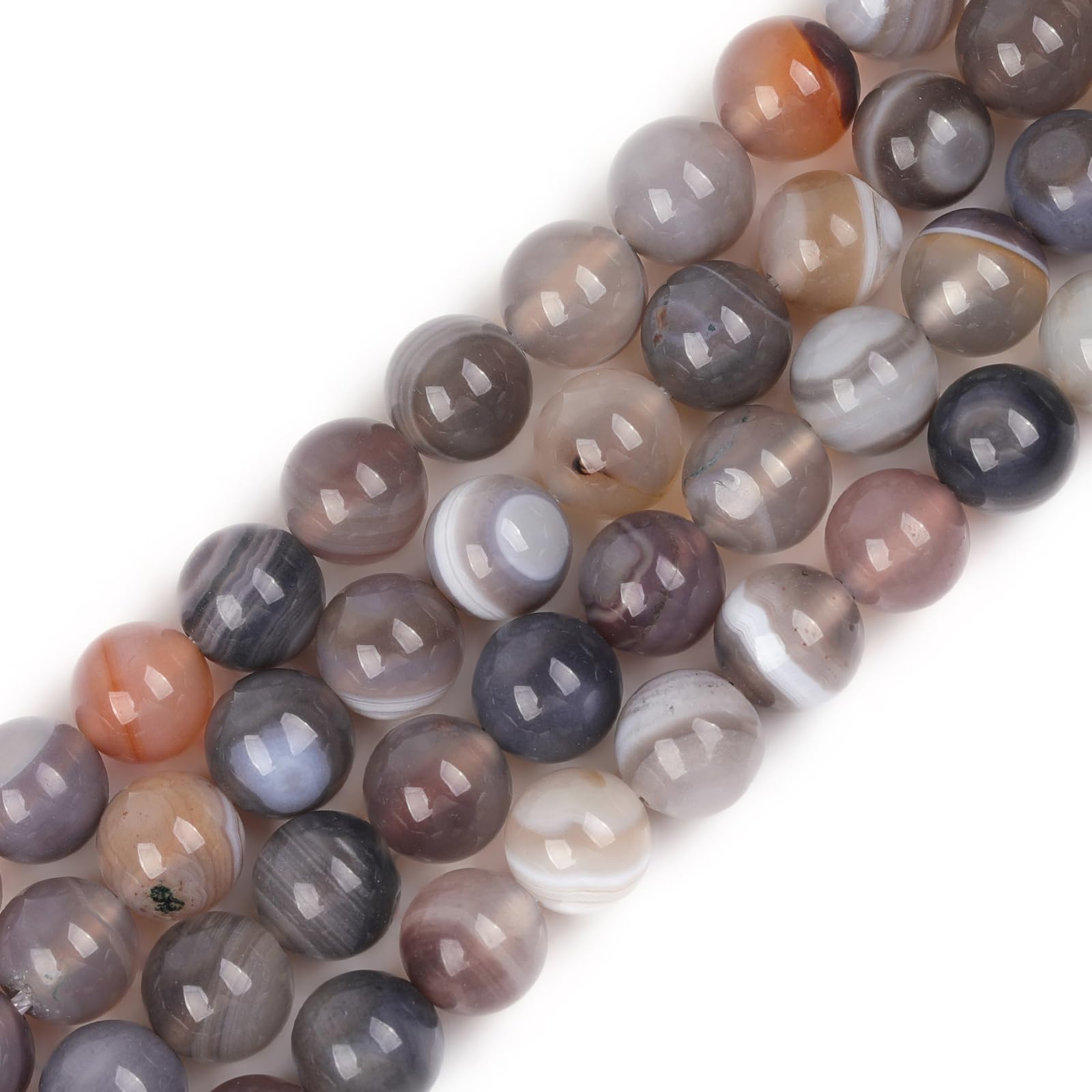 GEM-Inside Natural 8mm Botswana Agate Round Gemstone Semi Precious Loose Beads for Jewellery Making 15''