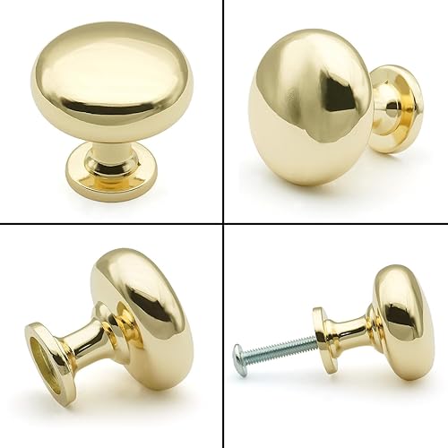 Miniatura 3 de FURFITT Paquete de 10 pomos de latón pulido para gabinetes de 1-17 pulgadas de diámetro, aleación de zinc sólido, pomos redondos dorados para