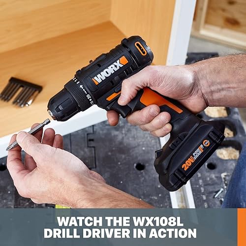 Miniatura 9 de Worx Taladro inalámbrico de 20 V 38 pulgadas con kit de accesorios de 84 piezas, juego de taladro variable de 2 velocidades de 265 pulgadas en