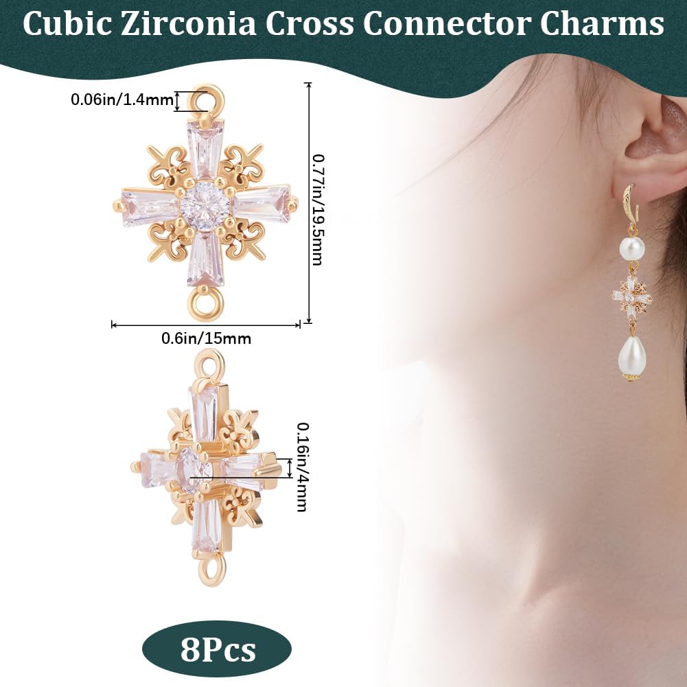 Beebeecraft 1 Box 8Pcs Cross Connectors Charms Clear Cubic Zirconia Crucifix Charm Links with Loops for DIY Necklaces Earrings Bracelets Jewelry Crafts Making