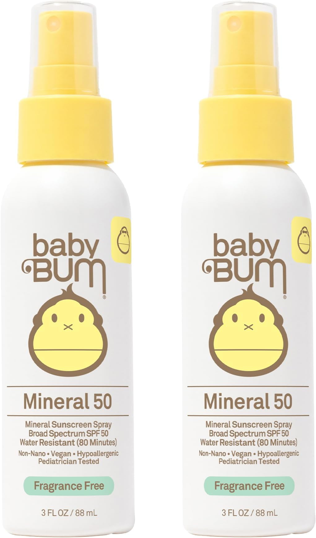 Baby Bum SPF 50 Sunscreen Spray | Mineral Uva/Uvb Face & Body Protection for Sensitive Skin | Fragrance Free | Travel Size | 3 fl oz | 2 Pack