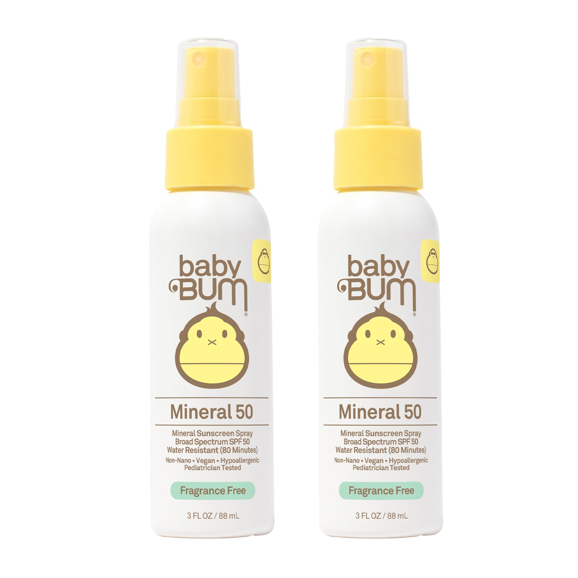Sun Bum Baby Bum SPF 50 Sunscreen Spray | Mineral Uva/Uvb Face & Body Protection for Sensitive Skin | Fragrance Free | Travel Size | 3 fl oz | 2 Pack
