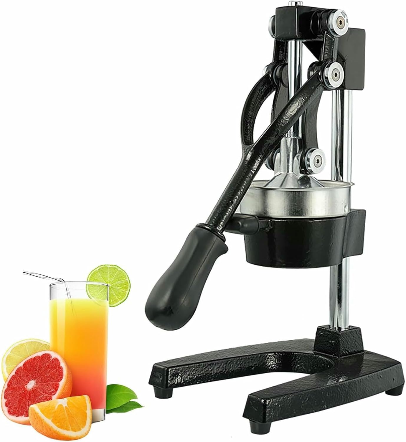 Cast Iron Citrus Juicer, Stainless Steel Hand Juicer Machine, Commercial Grade Orange Juice Squeezer with Anti Slip Base, Anti-clogging Filter, fessional Hand Press for Lemon, Lime, Orange gray