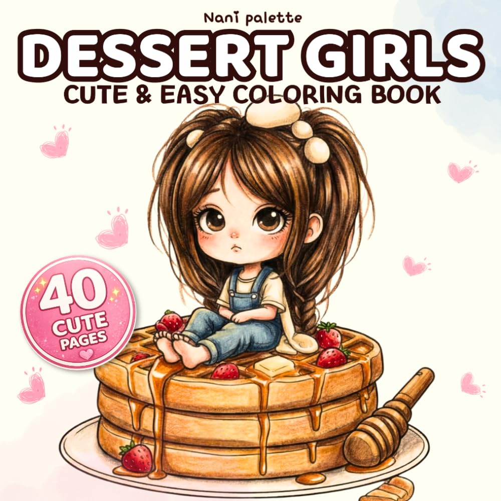 Dessert Girls: Cute Coloring Book for Adults and Teens: Easy & Cozy Coloring Pages for Relaxation and Stress Relief (Nani Palette Cute & Easy Coloring Book Series)
