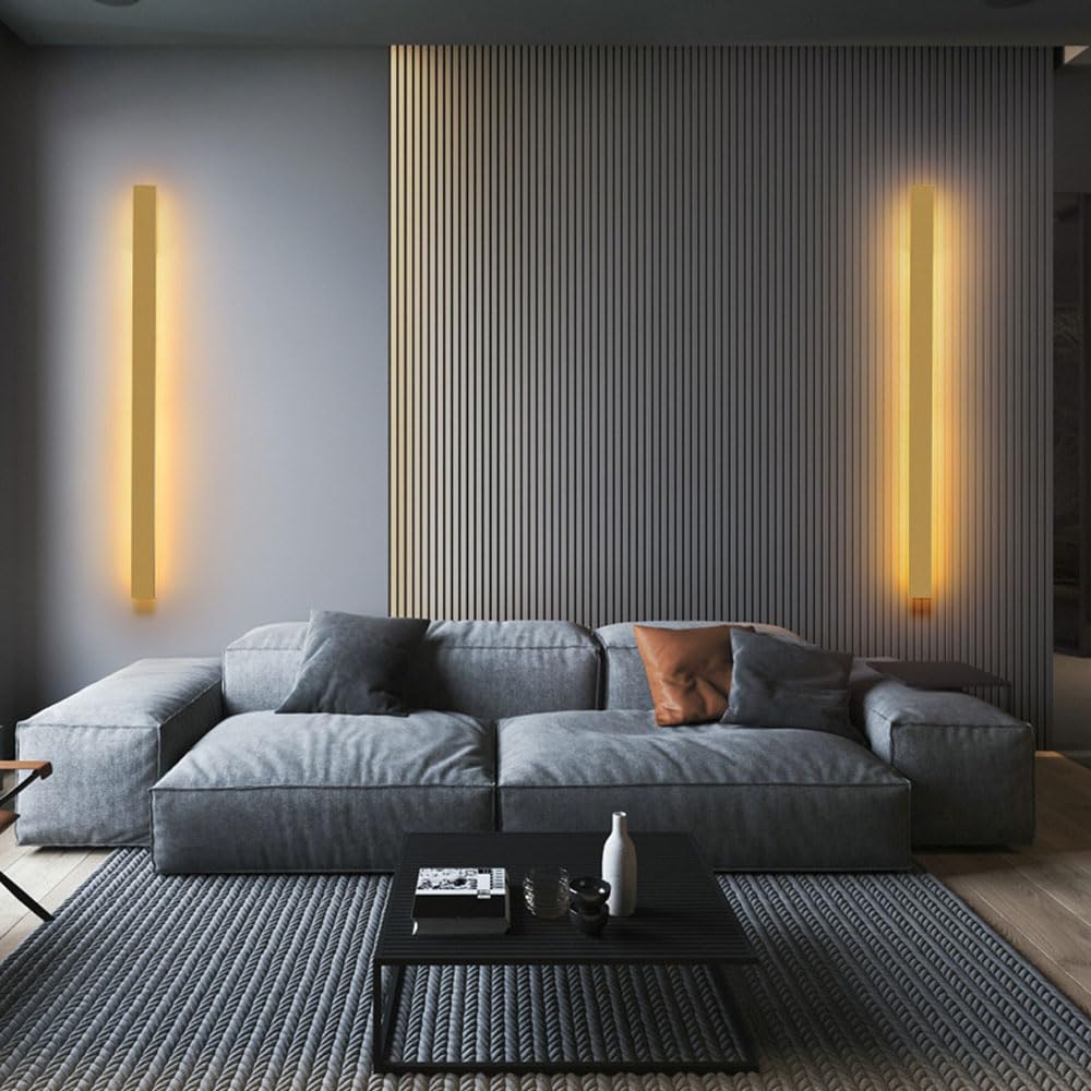 Liniowa lampa ścienna LED do sypialni, salonu, na zewnątrz długi pasek, złote kinkiety nocne, ciepła LED 3000K, akryl, dekoracja wnętrz