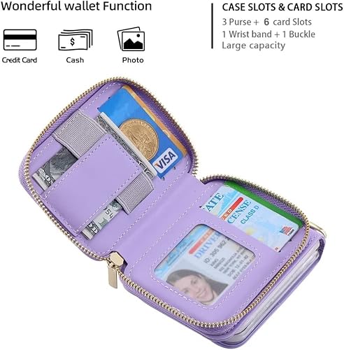 Miniatura 2 de Funda de piel con cremallera para Samsung Galaxy Z Flip 4 con 6 ranuras para tarjetas, con correa para la muñeca y correa de hombro ajustable, mini