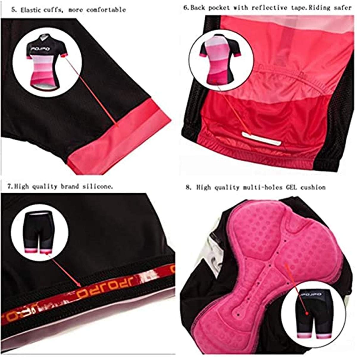 Ensemble maillot de cyclisme pour femme à manches courtes + short de vélo rembourré 5D à séchage rapide réfléchissant 3 poches S-3XL