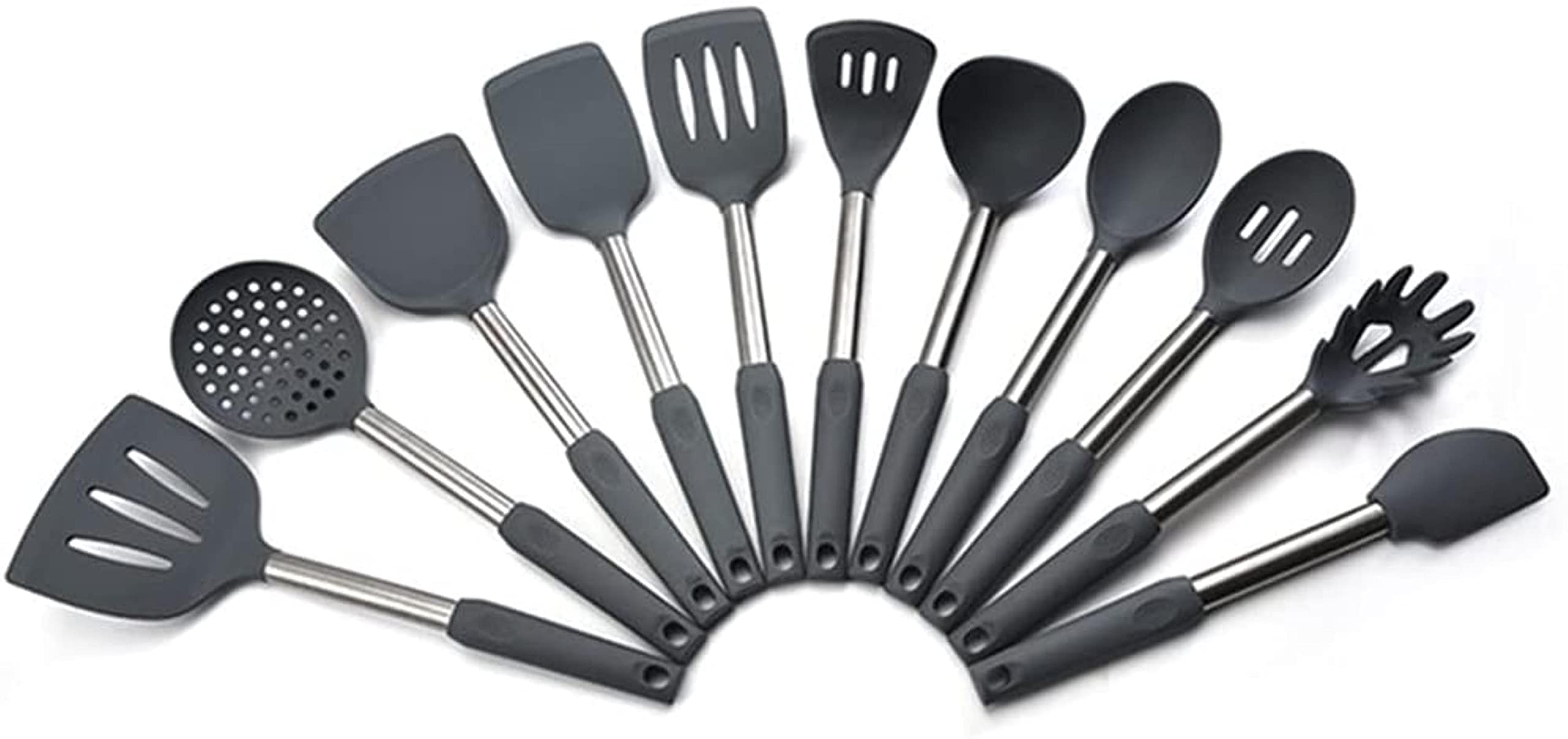El Mejor Juego de Utensilios de Cocina de Silicona con Mango de Acero Inoxidable, espátula, Cuchara para Sopa, Cepillo, Cuchara, colador de Pasta, Utensilios de Cocina antiadherentes
