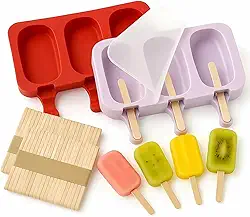 Kit Com 2 Formas de Silicone Para Picolés Sorvetes Caseiros Com Tampa Molde Reutilizavél Forma Para Doces Chocolates + 100 Palitos (Cor do Kit - Lilás) FONSES