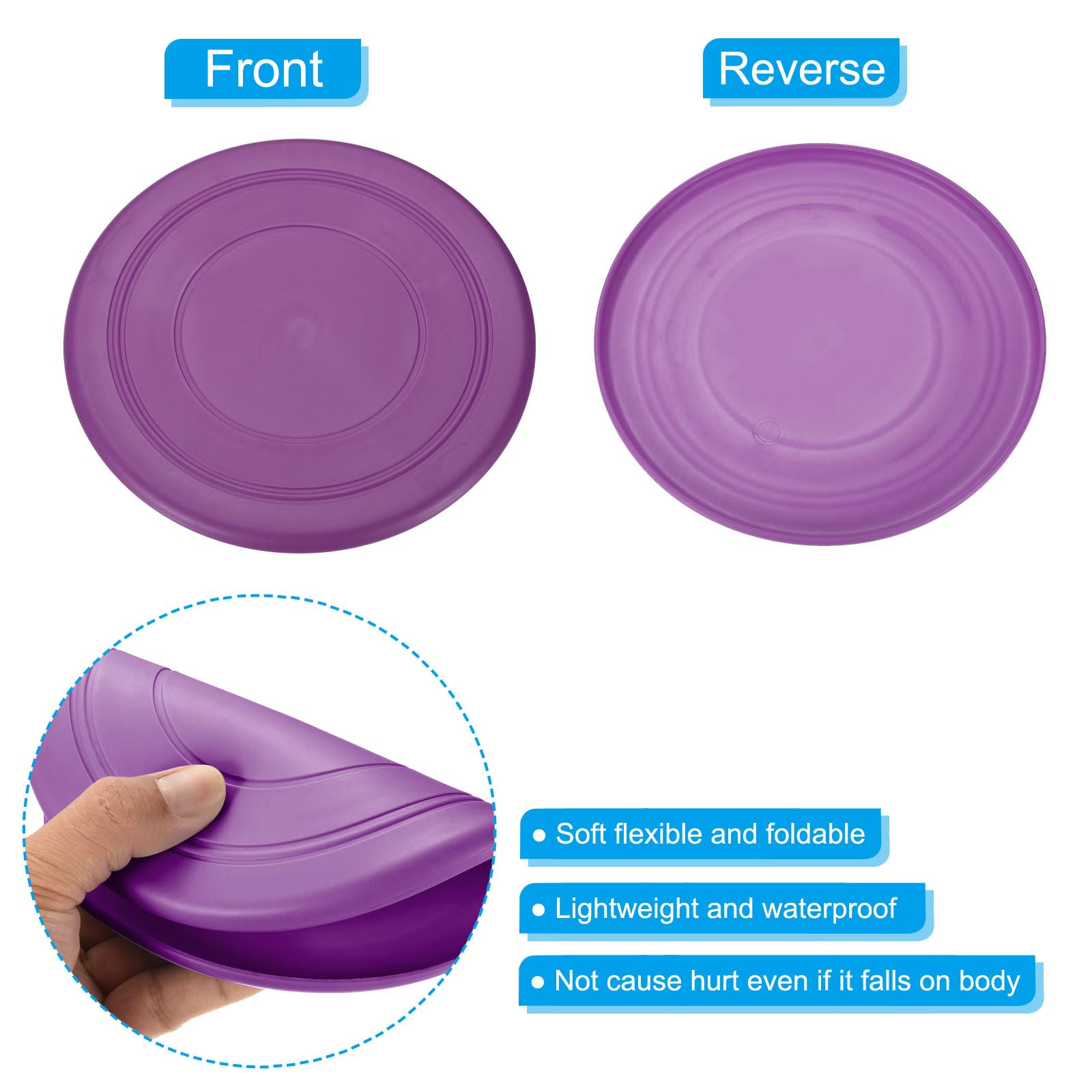 PATIKIL 7 Inch Flying Disc, 6Pcs TPR Flying Discs Soft Waterproof for Adults Dog Outdoor Playing Sport Game Purple - Image 3